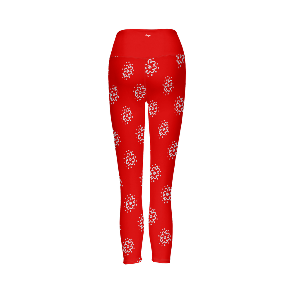 Flower Red Women’s High Rise Leggings-Cloud-Like