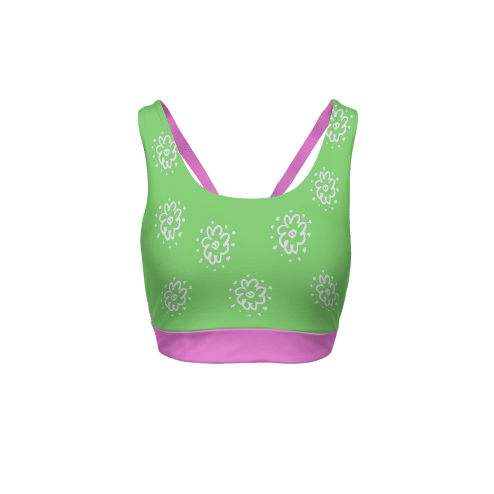 Flower Green Women’s Racerback Sports Bra-Butter Soft Texture