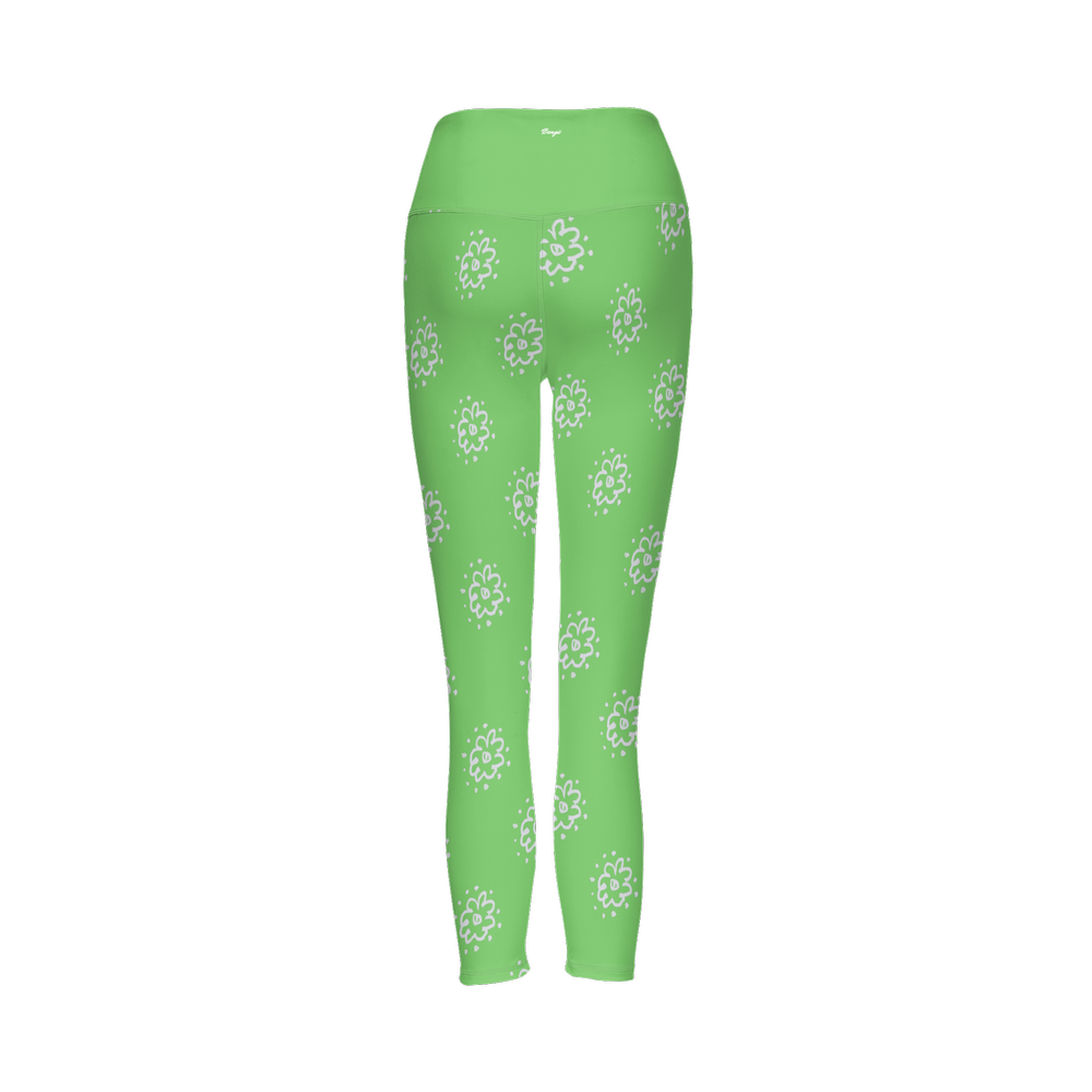 Flower Green Women’s High-Rise Leggings-Cloud-Like