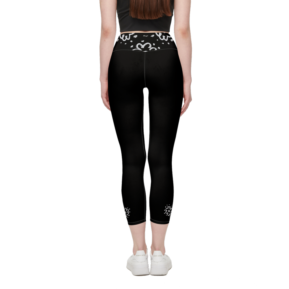 Flower Black Women’s High-Rise Leggings-Cloud-Like