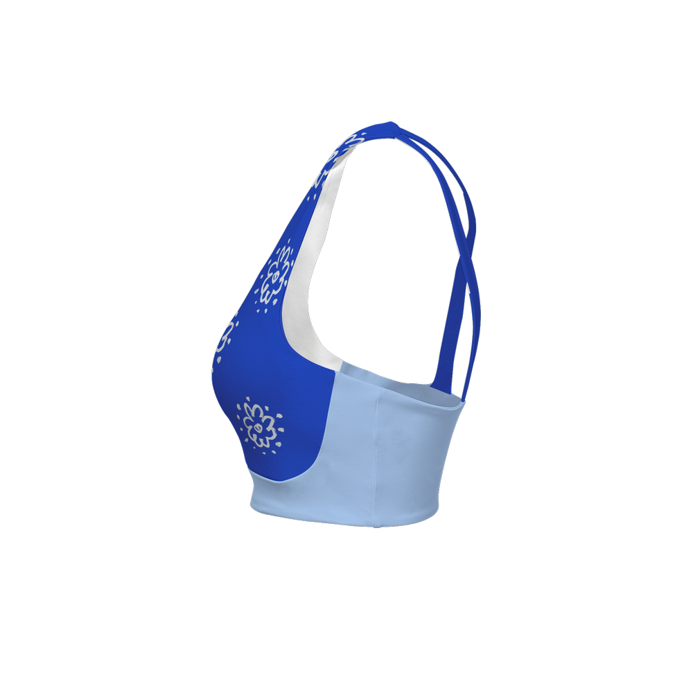 Flower Blue Women’s Racerback Sports Bra-Butter Soft Texture