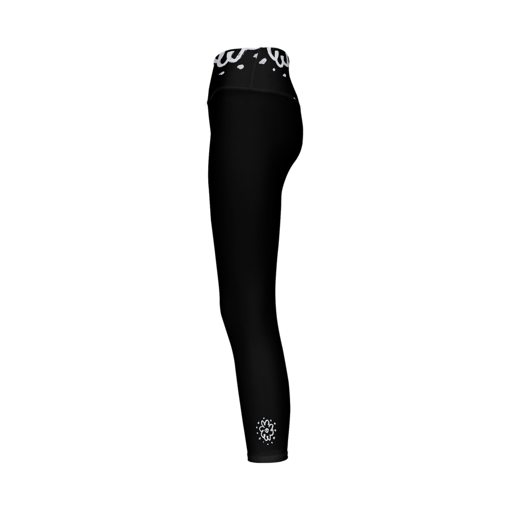 Flower Black Women’s High-Rise Leggings-Cloud-Like