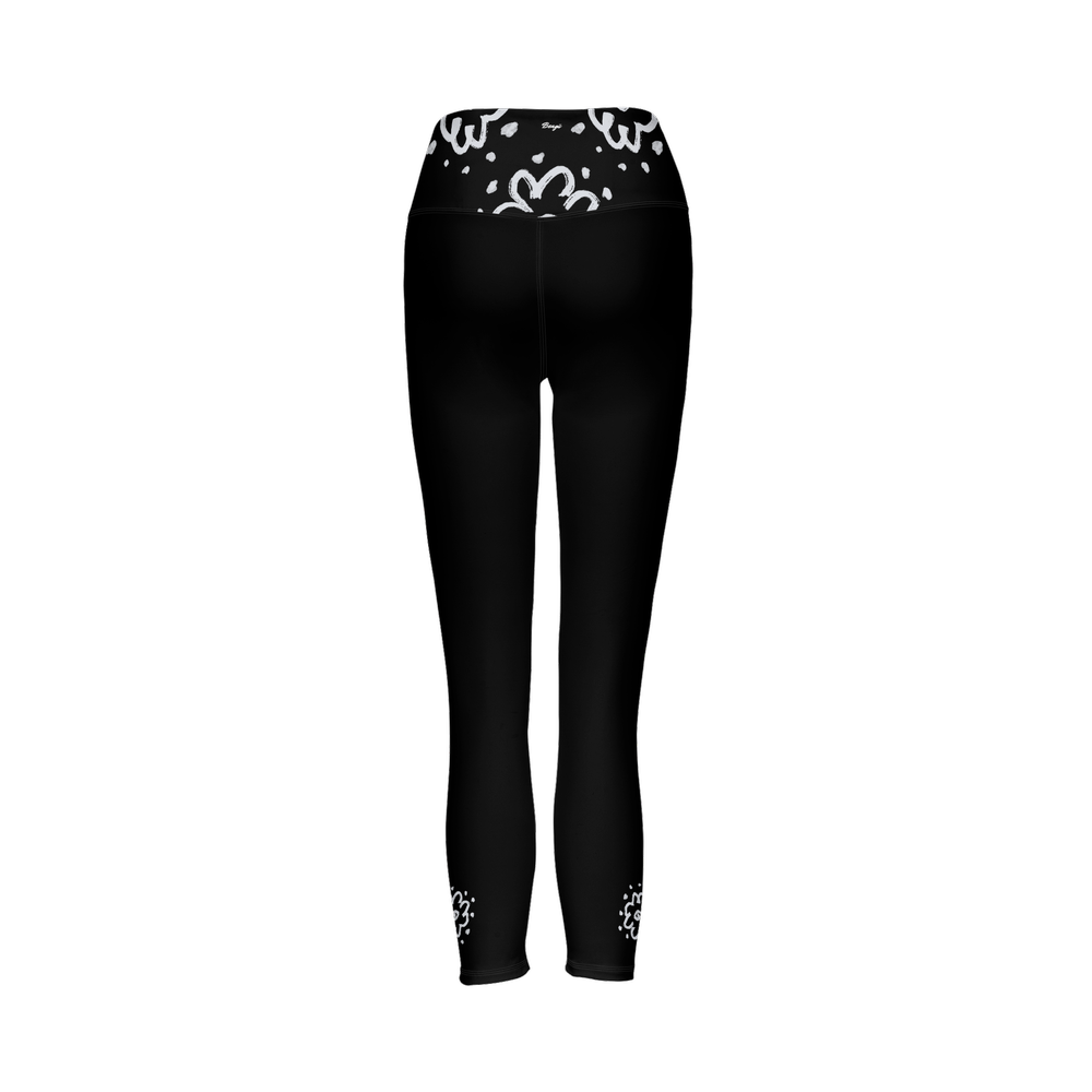 Flower Black Women’s High-Rise Leggings-Cloud-Like