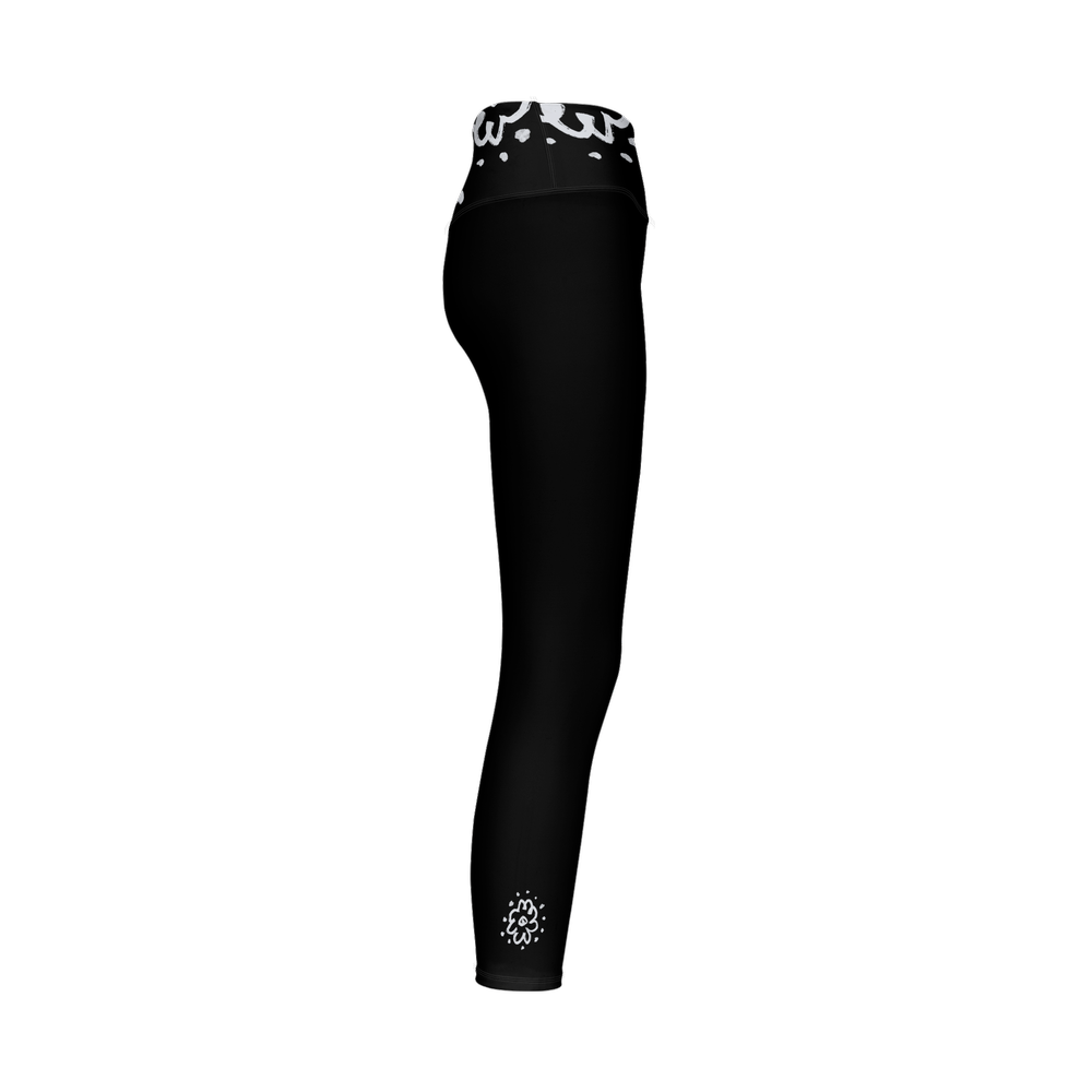 Flower Black Women’s High-Rise Leggings-Cloud-Like