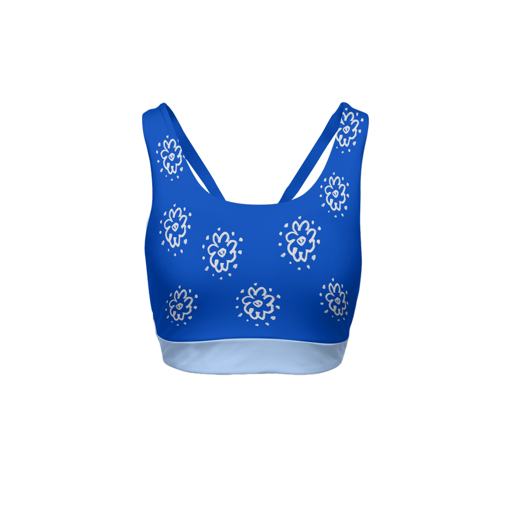 Flower Blue Women’s Racerback Sports Bra-Butter Soft Texture