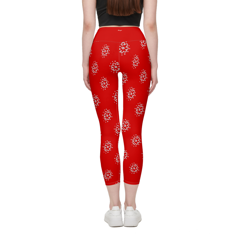 Flower Red Women’s High Rise Leggings-Cloud-Like