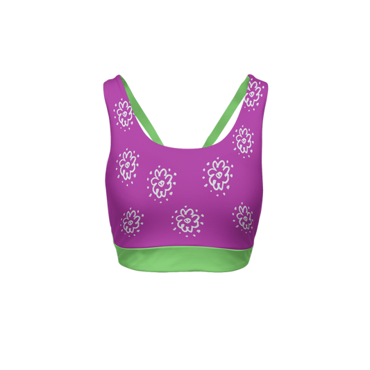 Flower Purple Women’s Racerback Sports Bra-Butter Soft Texture