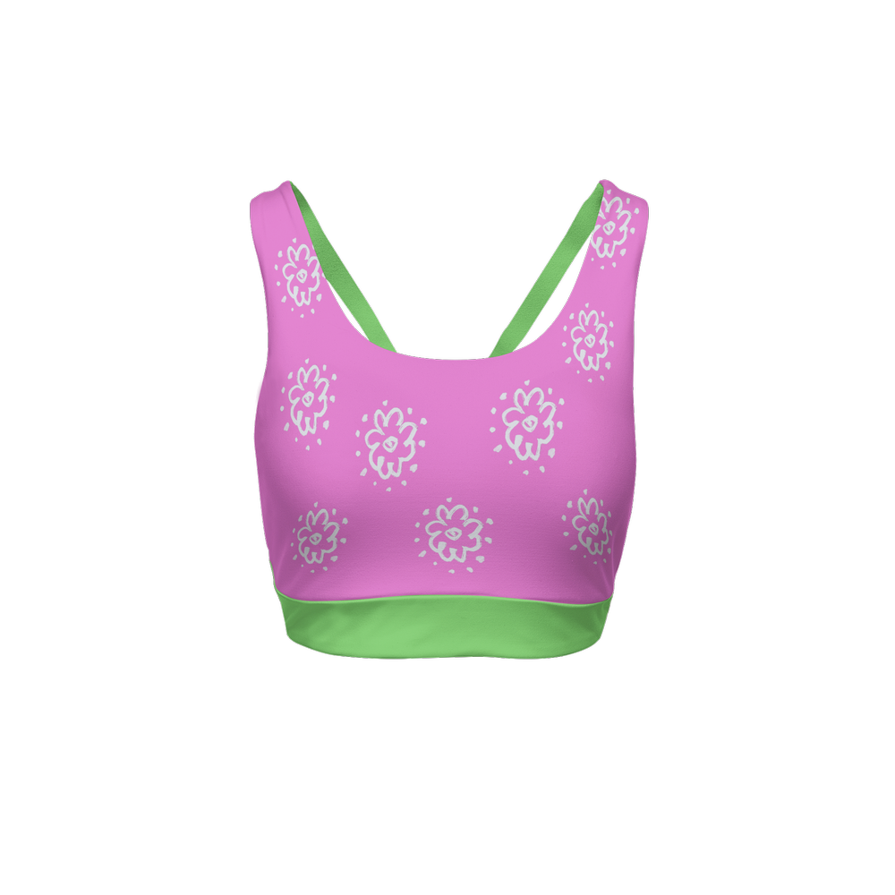 Flower Women’s Racerback Sports Bra-Butter Soft Texture