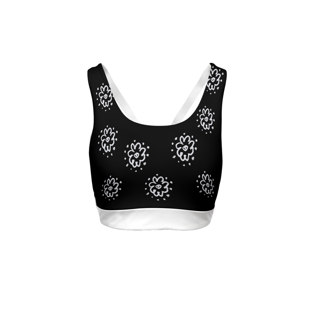 Flower Black Women’s Racerback Sports Bra-Butter Soft Texture